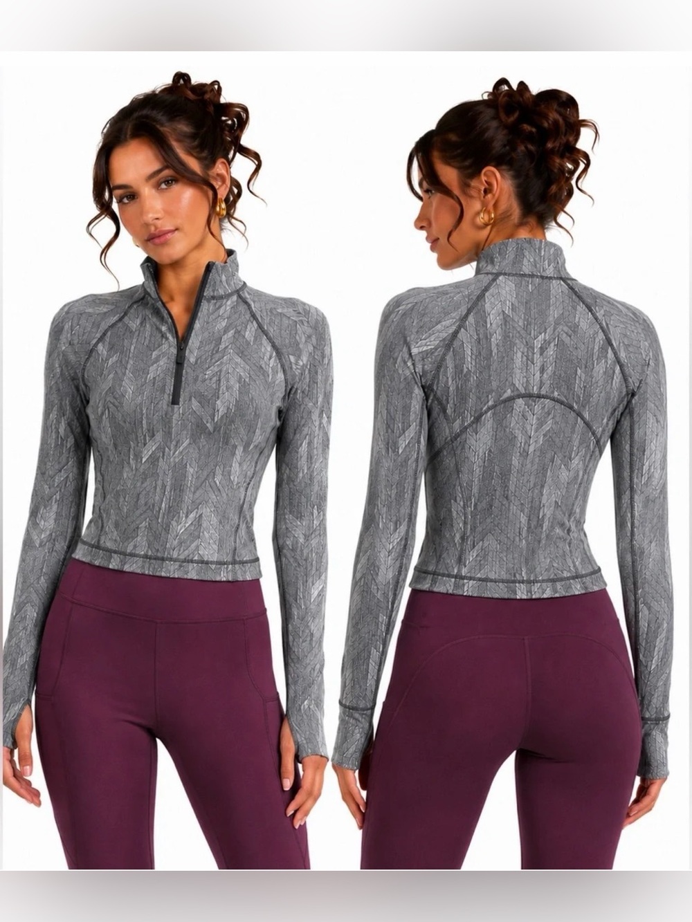 Lululemon Its Rulu Run Cropped Half Zip Reverberate Chevron Mini Jacquard Graphi